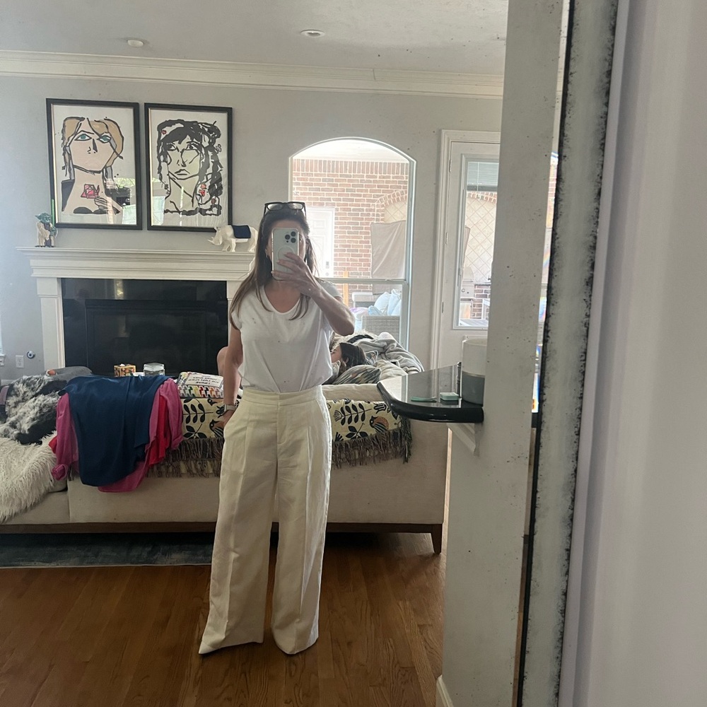 Banana Republic Linen Cream / light yellow Wide-Leg Trousers